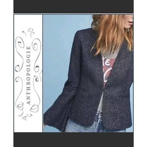 2p 2 petite Anthropologie Cartonnier Bell Sleeve Blue stripe Jacket Blazer